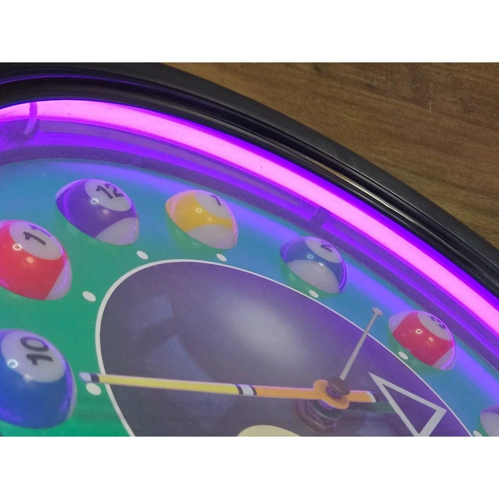Vintage Billiards Pool Ball Neon Wall Clock LED Light Game Room Decor 12